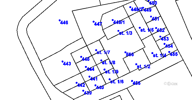 Parcela st. 1/7 v KÚ Obora u Vyšného, Katastrální mapa