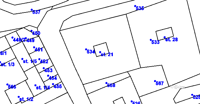 Parcela st. 21 v KÚ Obora u Vyšného, Katastrální mapa