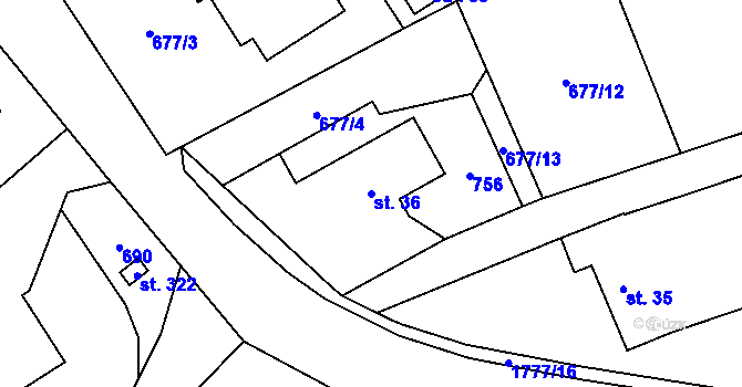 Parcela st. 36 v KÚ Vyšní Lhoty, Katastrální mapa