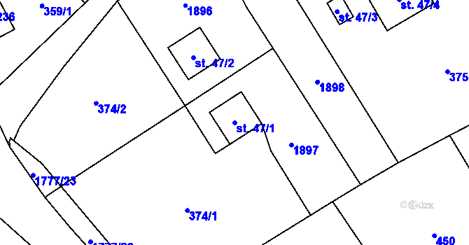 Parcela st. 47/1 v KÚ Vyšní Lhoty, Katastrální mapa