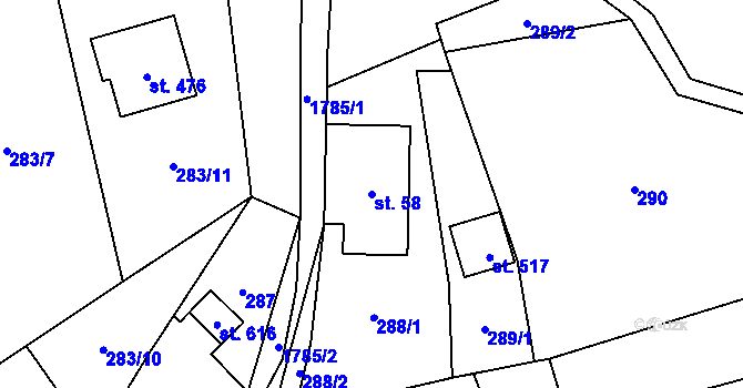 Parcela st. 58 v KÚ Vyšní Lhoty, Katastrální mapa