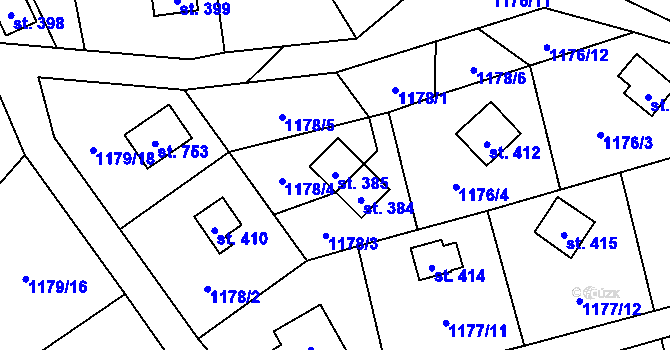 Parcela st. 385 v KÚ Vyšní Lhoty, Katastrální mapa