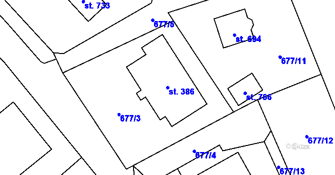 Parcela st. 386 v KÚ Vyšní Lhoty, Katastrální mapa