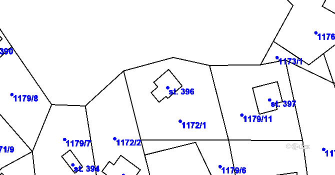 Parcela st. 396 v KÚ Vyšní Lhoty, Katastrální mapa