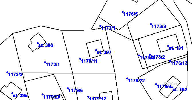 Parcela st. 397 v KÚ Vyšní Lhoty, Katastrální mapa