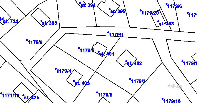 Parcela st. 401 v KÚ Vyšní Lhoty, Katastrální mapa