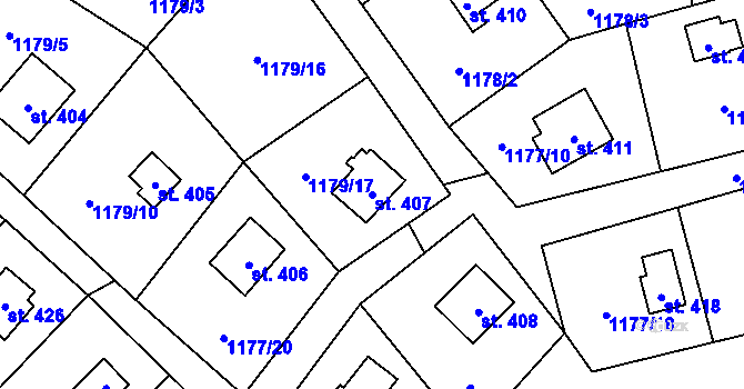 Parcela st. 407 v KÚ Vyšní Lhoty, Katastrální mapa