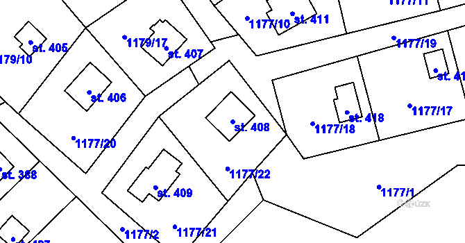 Parcela st. 408 v KÚ Vyšní Lhoty, Katastrální mapa
