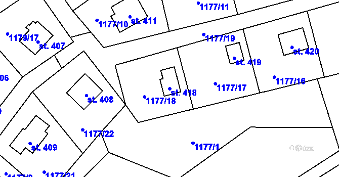 Parcela st. 418 v KÚ Vyšní Lhoty, Katastrální mapa