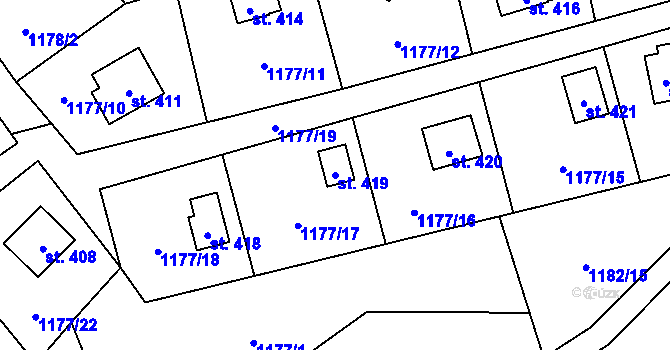 Parcela st. 419 v KÚ Vyšní Lhoty, Katastrální mapa