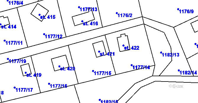 Parcela st. 421 v KÚ Vyšní Lhoty, Katastrální mapa
