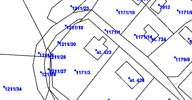 Parcela st. 423 v KÚ Vyšní Lhoty, Katastrální mapa