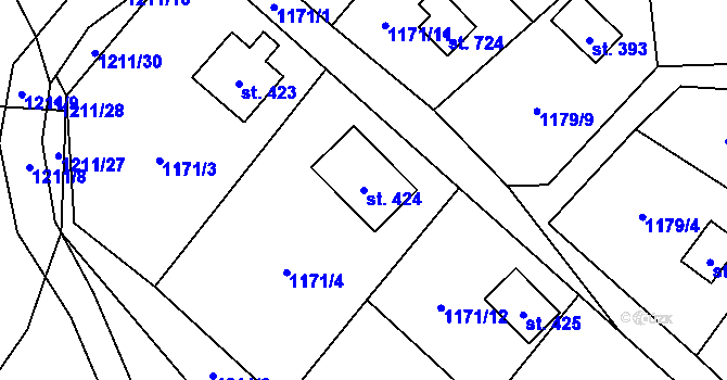Parcela st. 424 v KÚ Vyšní Lhoty, Katastrální mapa