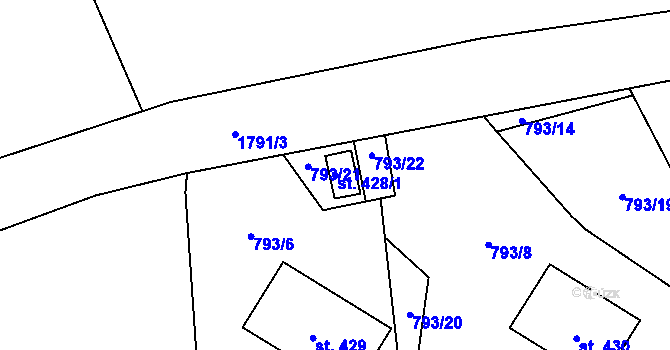 Parcela st. 428/1 v KÚ Vyšní Lhoty, Katastrální mapa