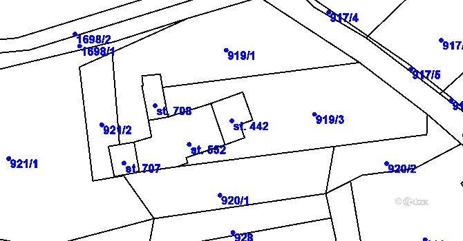 Parcela st. 442 v KÚ Vyšní Lhoty, Katastrální mapa
