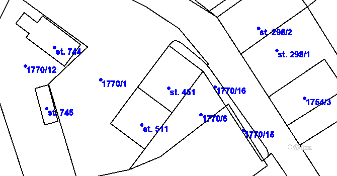 Parcela st. 451 v KÚ Vyšní Lhoty, Katastrální mapa