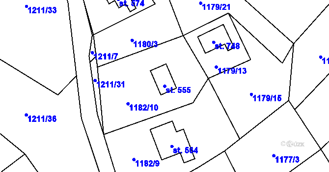 Parcela st. 555 v KÚ Vyšní Lhoty, Katastrální mapa