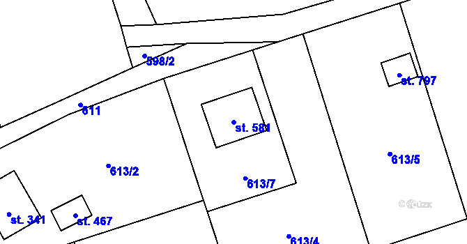 Parcela st. 581 v KÚ Vyšní Lhoty, Katastrální mapa