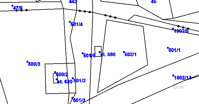 Parcela st. 590 v KÚ Vyšní Lhoty, Katastrální mapa