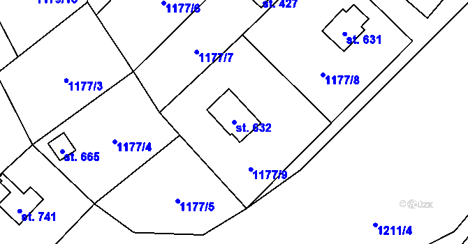 Parcela st. 632 v KÚ Vyšní Lhoty, Katastrální mapa