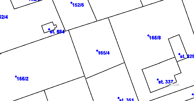 Parcela st. 165/4 v KÚ Vyšní Lhoty, Katastrální mapa