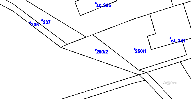 Parcela st. 250/2 v KÚ Vyšní Lhoty, Katastrální mapa