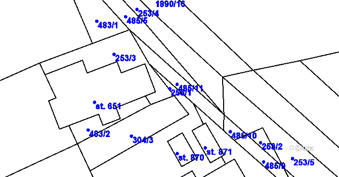 Parcela st. 253/1 v KÚ Vyšní Lhoty, Katastrální mapa