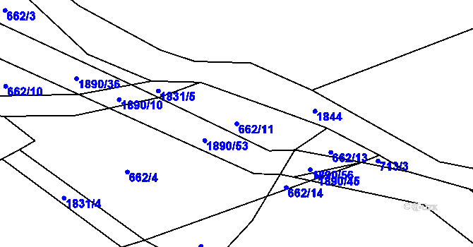 Parcela st. 662/11 v KÚ Vyšní Lhoty, Katastrální mapa