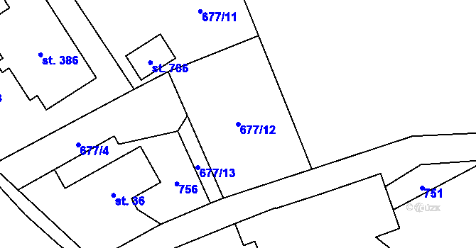 Parcela st. 677/12 v KÚ Vyšní Lhoty, Katastrální mapa