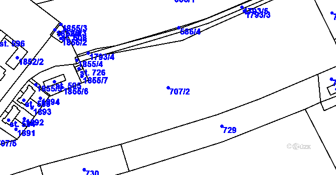 Parcela st. 707/2 v KÚ Vyšní Lhoty, Katastrální mapa
