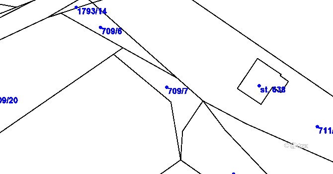 Parcela st. 709/7 v KÚ Vyšní Lhoty, Katastrální mapa