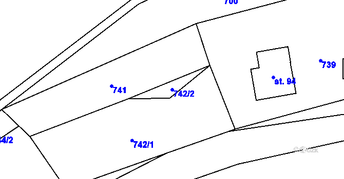 Parcela st. 742/2 v KÚ Vyšní Lhoty, Katastrální mapa