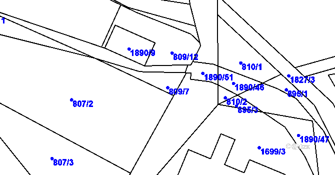 Parcela st. 809/7 v KÚ Vyšní Lhoty, Katastrální mapa