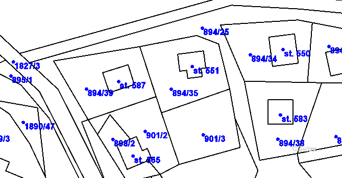 Parcela st. 894/35 v KÚ Vyšní Lhoty, Katastrální mapa