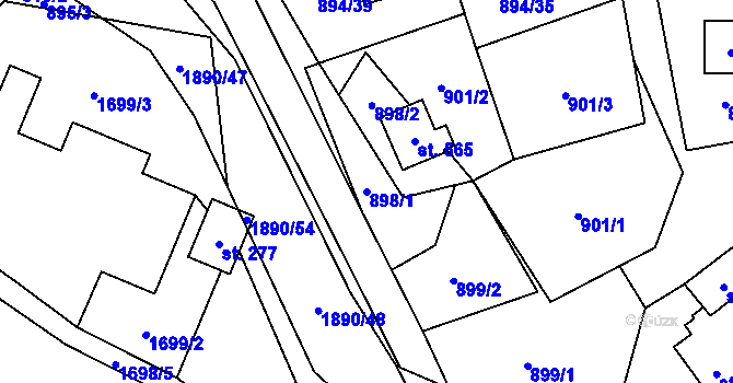 Parcela st. 898/1 v KÚ Vyšní Lhoty, Katastrální mapa