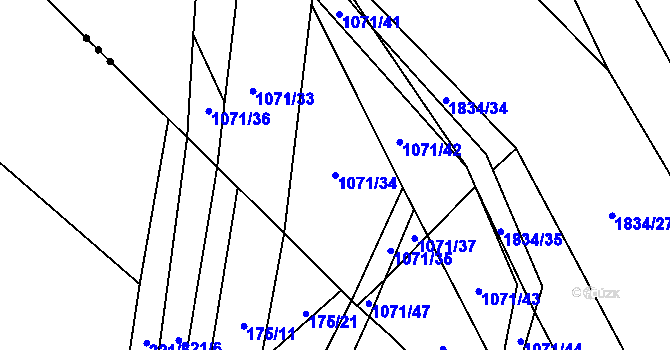 Parcela st. 1071/34 v KÚ Vyšní Lhoty, Katastrální mapa