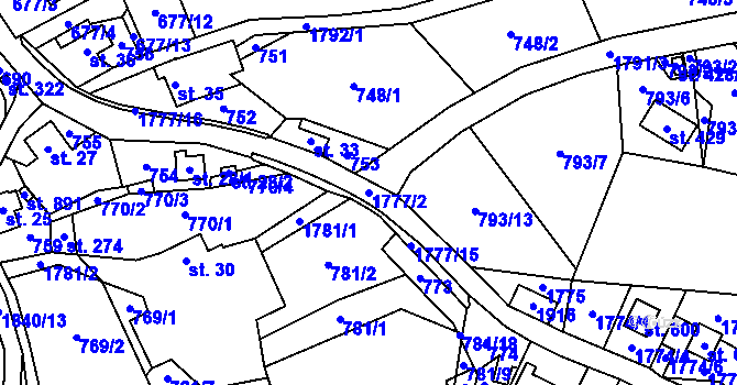 Parcela st. 1777/2 v KÚ Vyšní Lhoty, Katastrální mapa