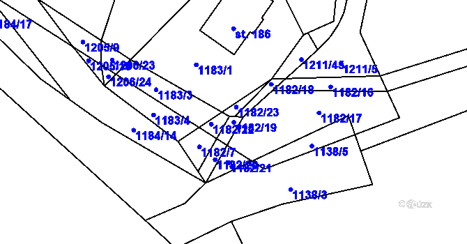 Parcela st. 1182/19 v KÚ Vyšní Lhoty, Katastrální mapa