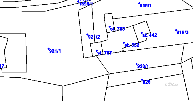 Parcela st. 707 v KÚ Vyšní Lhoty, Katastrální mapa