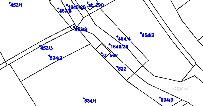 Parcela st. 562 v KÚ Vyšní Lhoty, Katastrální mapa
