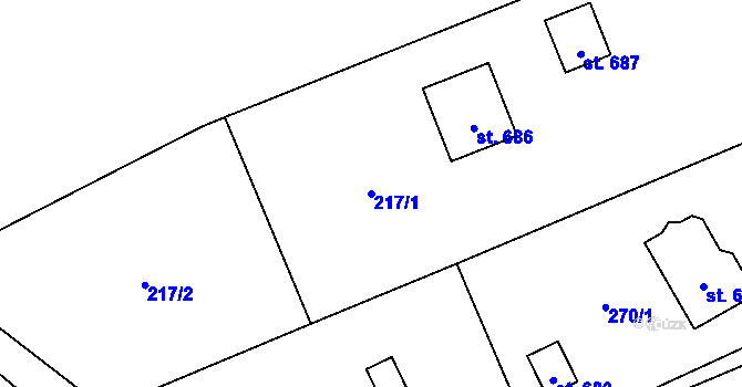 Parcela st. 217/1 v KÚ Vyšní Lhoty, Katastrální mapa
