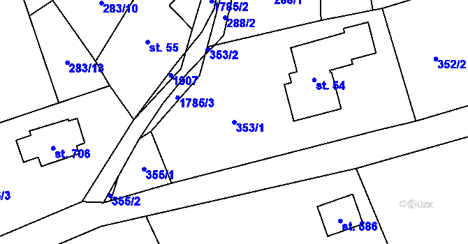 Parcela st. 353/1 v KÚ Vyšní Lhoty, Katastrální mapa