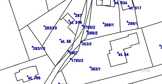 Parcela st. 353/2 v KÚ Vyšní Lhoty, Katastrální mapa