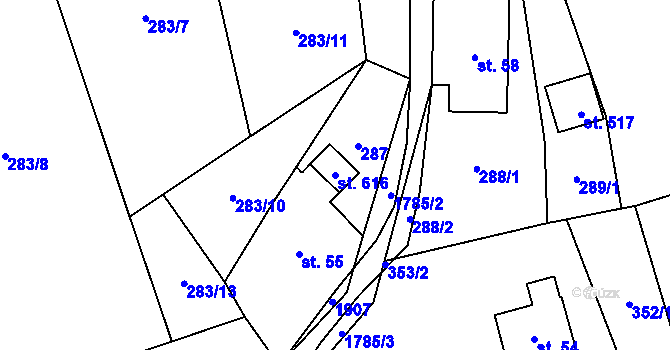 Parcela st. 616 v KÚ Vyšní Lhoty, Katastrální mapa