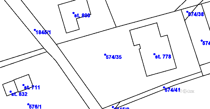 Parcela st. 574/35 v KÚ Vyšní Lhoty, Katastrální mapa