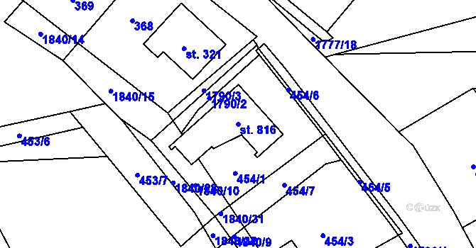 Parcela st. 816 v KÚ Vyšní Lhoty, Katastrální mapa