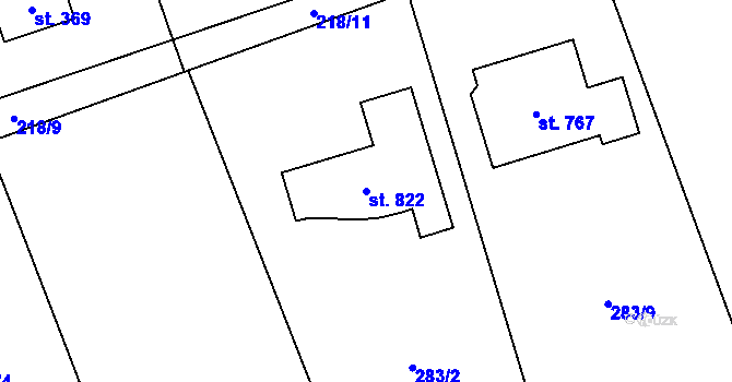 Parcela st. 822 v KÚ Vyšní Lhoty, Katastrální mapa
