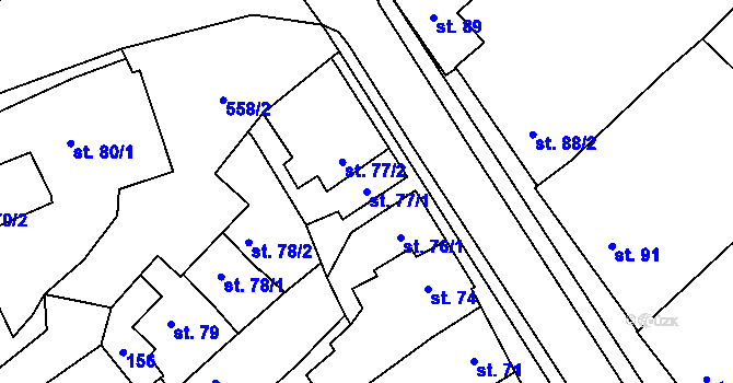 Parcela st. 77/1 v KÚ Výšovice, Katastrální mapa