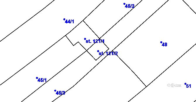 Parcela st. 121/2 v KÚ Výšovice, Katastrální mapa