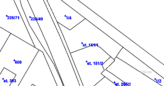 Parcela st. 151/1 v KÚ Výšovice, Katastrální mapa